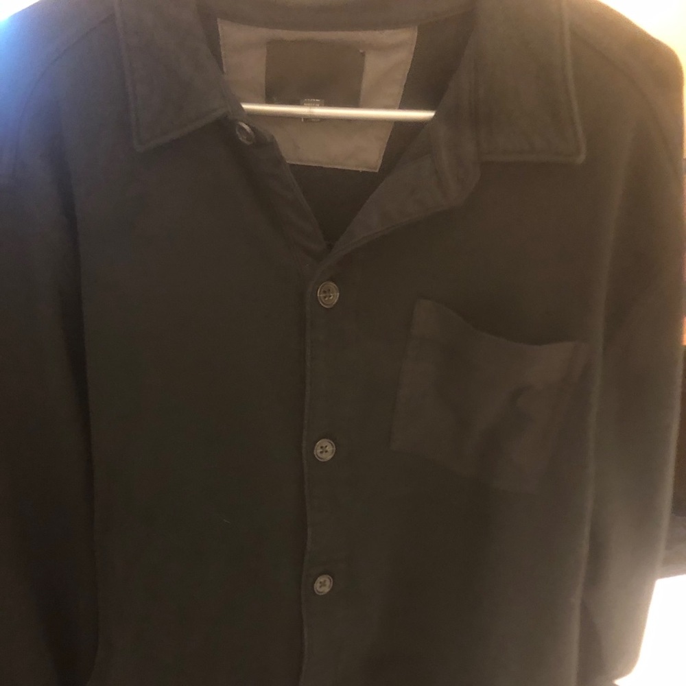 Black Button Up with Suede Elbow Patches & Pocket